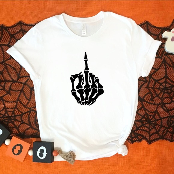 Skeleton Middle Finger Shirt, Funny Halloween Shirt, Skeleton Shirt - Picture 1 of 2